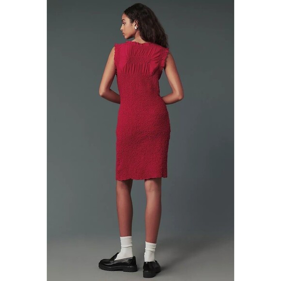 By Anthropologie Mock-Neck Textured Mini Dress Bodycon Ruffle Smocked XL 277652 - Picture 3 of 9